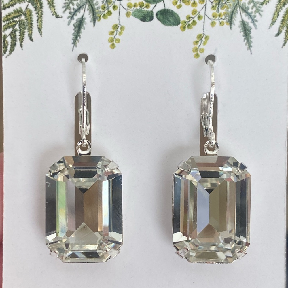 Crystal Emerald-Cut Drop Earrings - Clear Crystal - Picture 3 of 5